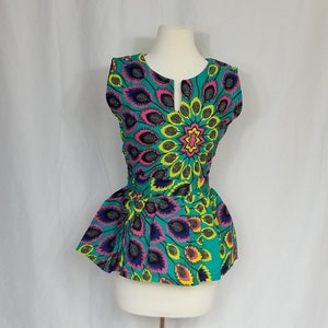 Sleeveless ankara peplum top Peacock print image 1