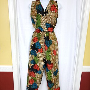 Ankara silk jumpsuit Purple and yellow image 2