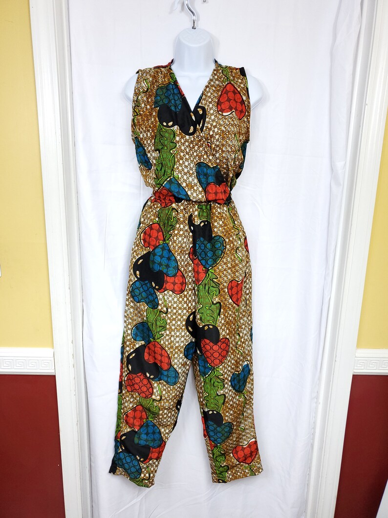 Ankara silk jumpsuit Purple and yellow image 2