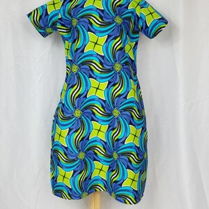 BELLA Peter Pan collar ANKARA Shift dress Blue and green image 2