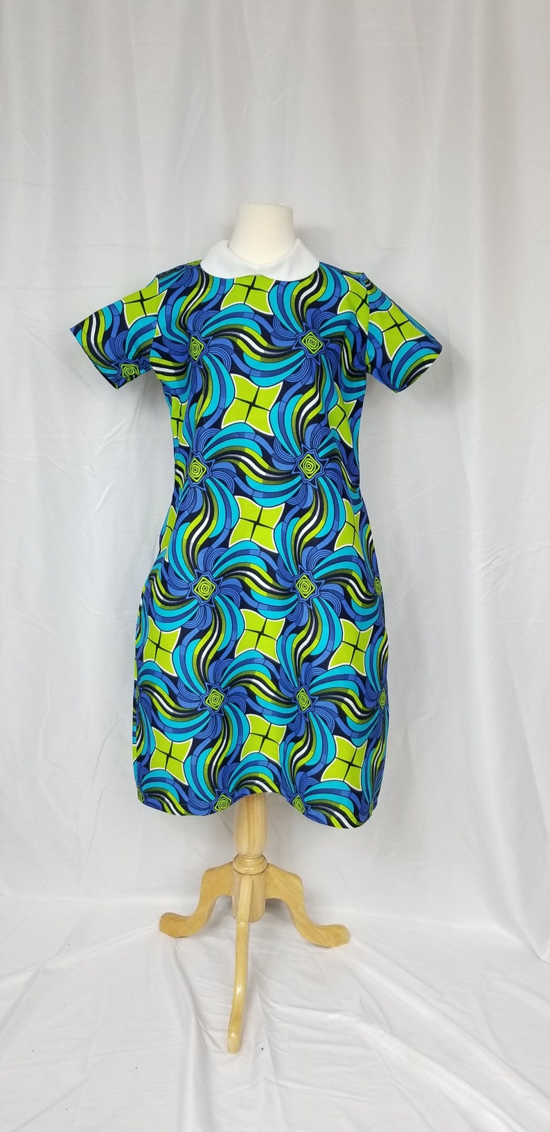 BELLA Peter Pan collar ANKARA Shift dress Blue and green image 2