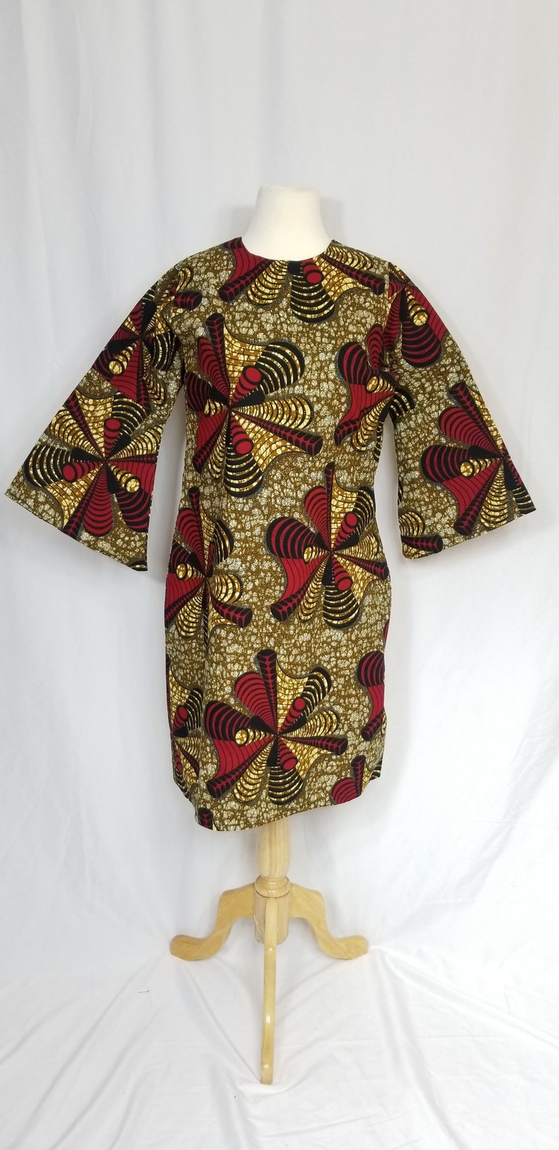 LABA Ankara Shift Dress With 3/4 Bell Sleeves brown and Red - Etsy