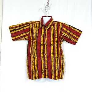 Boys button down short sleeve Ankara shirt Red and yellow sticks image 2