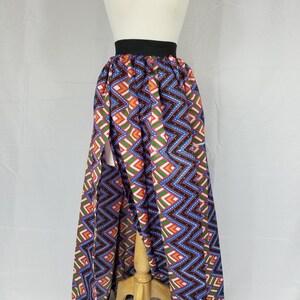 Ankara silk maxi skirt with slit Blue and orange zig-zag design image 1