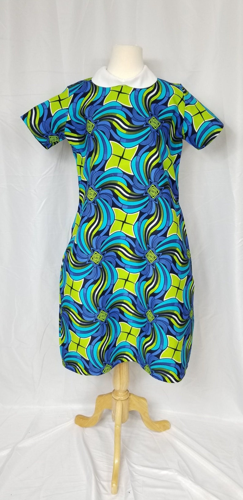 BELLA Peter Pan collar ANKARA Shift dress Blue and green image 1