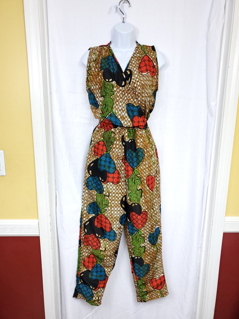 Ankara silk jumpsuit Purple and yellow image 1