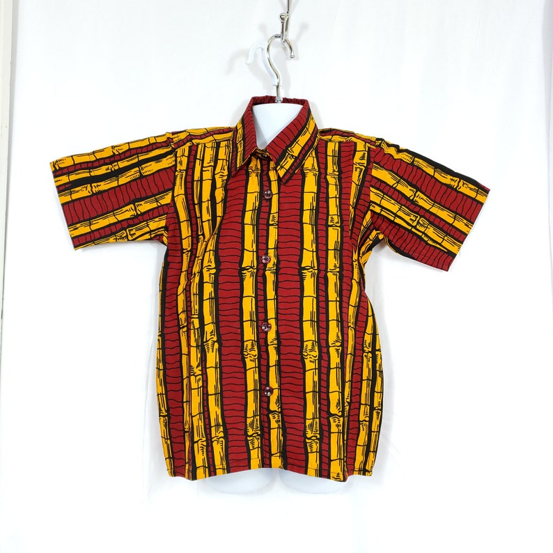 Boys button down short sleeve Ankara shirt Red and yellow sticks image 1