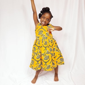 Orange and black fit and flare girl's ankara dress image 1