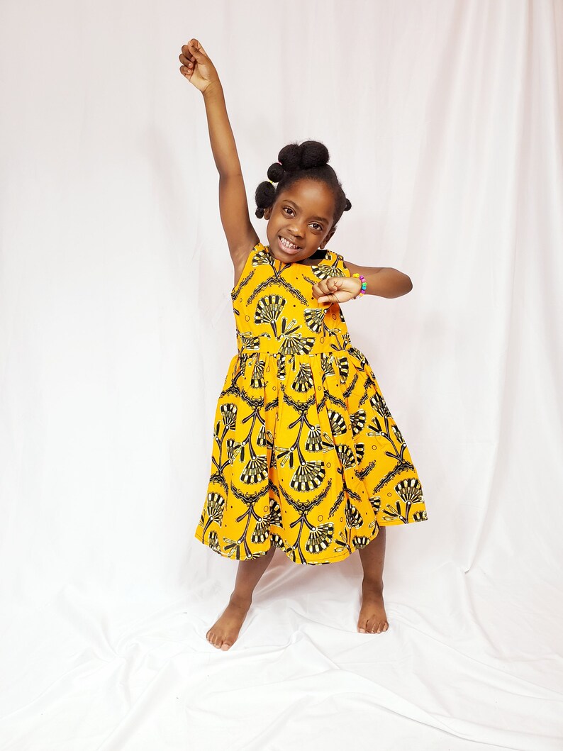 Orange and black fit and flare girl's ankara dress image 1