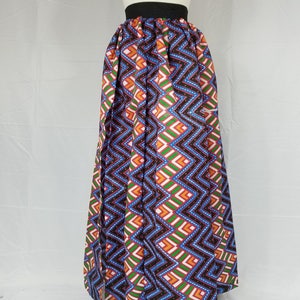 Ankara silk maxi skirt with slit Blue and orange zig-zag design image 2