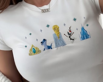 Embroidered Frozen Baby Tee Women, Elsa Olaf Bruni Crown Ice Castle Slim Fit Cami, Cute Disney Inspired Summer Camisole Top Gift