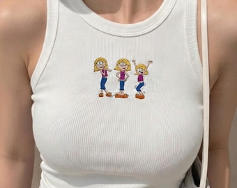 Lizzie Mcguire Embroidered Ribber Tank Top, Y2K Cartoon Girl Shirt, 2000s Nostalgia Cartoon Girl Crop Top Gift, Funny Cartoon Embroidery