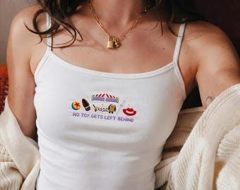 Toy Story Embroidered  Crop Tank Top - No Toy Gets Left Behind, Disney Pixar Vacation Crop Top, Cute Disney Toy Story Top, 2K Aesthetic Cami