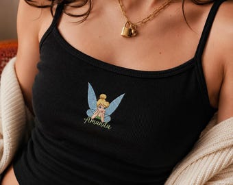 Débardeur brodé fée clochette avec nom personnalisé, haut d'été princesse Disney Fairycore, esthétique Fairycore, joli cadeau mode de l'an 2000 pour elle