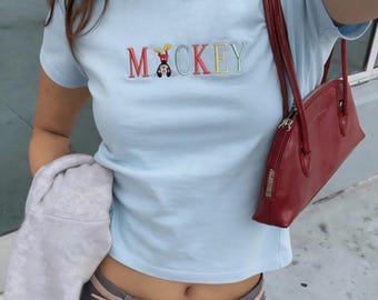 T-shirt bébé brodé Mickey Mouse Disney - T-shirt brodé mignon avec inscription Mickey, chemise Disney rétro, t-shirt mignon Disney, cadeau pour les amoureux de Disney