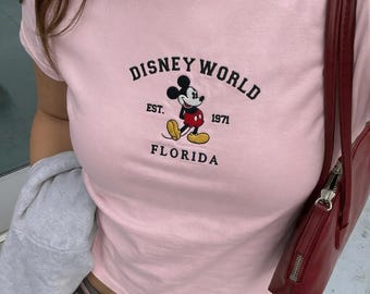 Disney World Mickey Mouse Embroidered Baby Tee -Vintage Florida 1971 Shirt Women, Retro Disney Shirt, Cute Disney Tee, Gift for Disney Lover