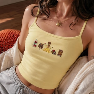 Beauty and the Beast Embroidered Tank Top, Belle Rose Beast Bookish Crop Top, Fairycore Cottagecore Clothing Gift for Her, Disney Princess