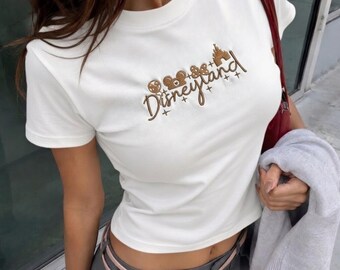 Disneyland Embroidered Baby Tee - Mickey Minnie Castle Disney Shirt, Retro Disney Shirt, Minimal Disney Park Outfit, Gift For Disneyland