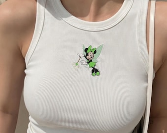 Débardeur côtelé brodé fée clochette, débardeur graphique de fée de l'an 2000, chemise ailes de fée drôle, jolie chemise princesse Disney