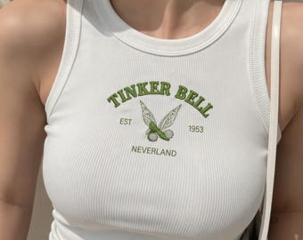 Débardeur brodé fée clochette, chemise ailes de fée Disney Neverland EST 1953, chemise côtelée ailes de fée, jolie chemise princesse Disney
