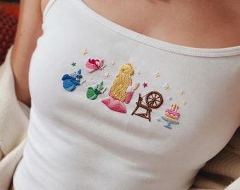 Embroidered Aurora Princess Tank Top, Disney Sleeping Beauty Magic Kingdom, Cute Summer Y2K Aesthetic Shirt, Disney Princess Gift For Her