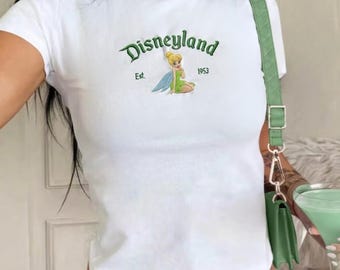 Tinker Bell Embroidered Baby Tee, Disney Princess Fairycore Summer Top, Fairycore Aesthetic, Cute Y2K Fashion Gift for Her,Disneyland Outfit