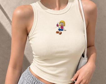 Débardeur brodé en côtes Lizzie Mcguire, chemise fille dessin animé année 2000, cadeau haut court fille dessin animé nostalgie des années 2000, cadeau Disney pour elle