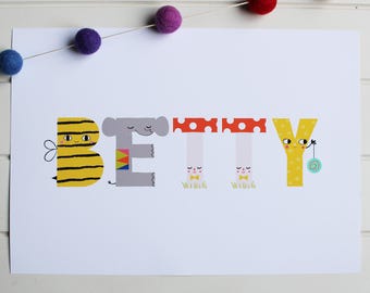 Personalised Name Print For Kids, kids bedroom, nursery wall art, custom name print, baby gift