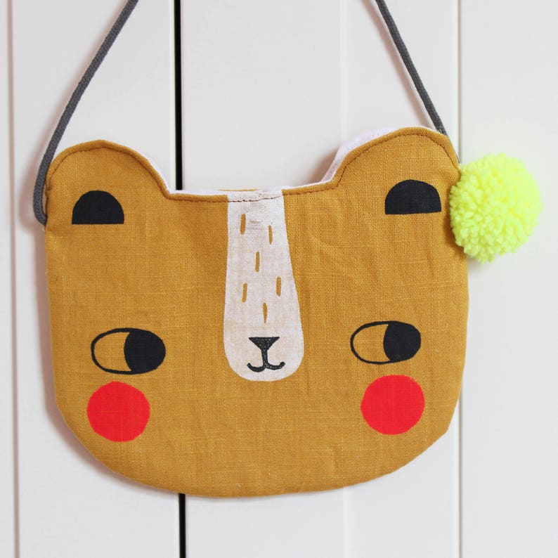 Linen Bear Bag Mustard Kids Purse image 1