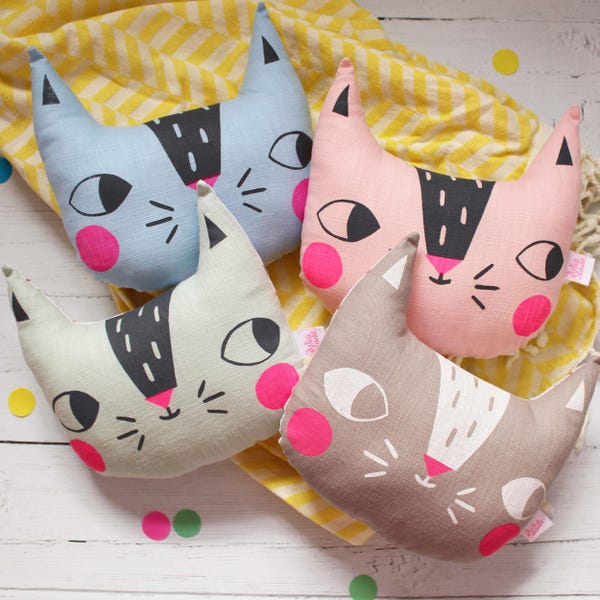 Handmade Linen Cat Cushion: Kids Nursery Decor