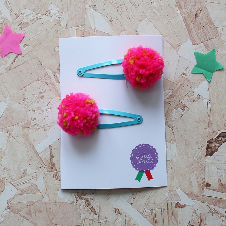 Neon pompom Hair clips image 3