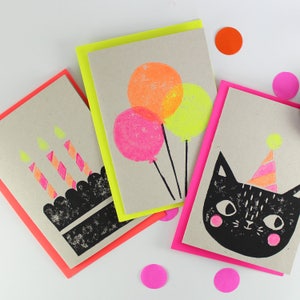 Jeu de cartes Party Cat, carte de voeux, carte d'anniversaire, carte néon, cartes vierges