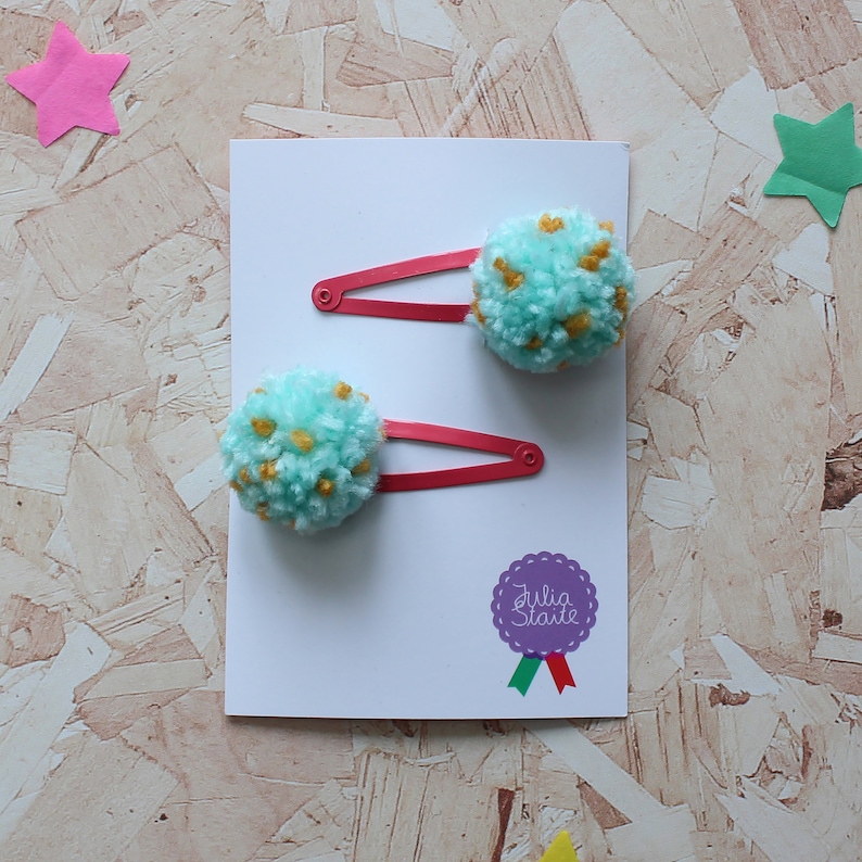 Neon pompom Hair clips image 7