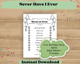 Never or Ever Baby Game Printable, Guess What the Baby Has Done Game, Fun Baby Party Activity, Instant Download Party Game