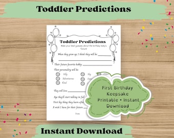 Toddler Predictions Game Printable, First Birthday Keepsake Activity, One Year Old Party Prediction Game, Instant Download
