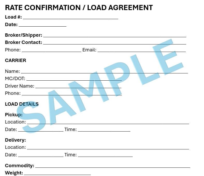 Rate Confirmation/load Agreement - Etsy