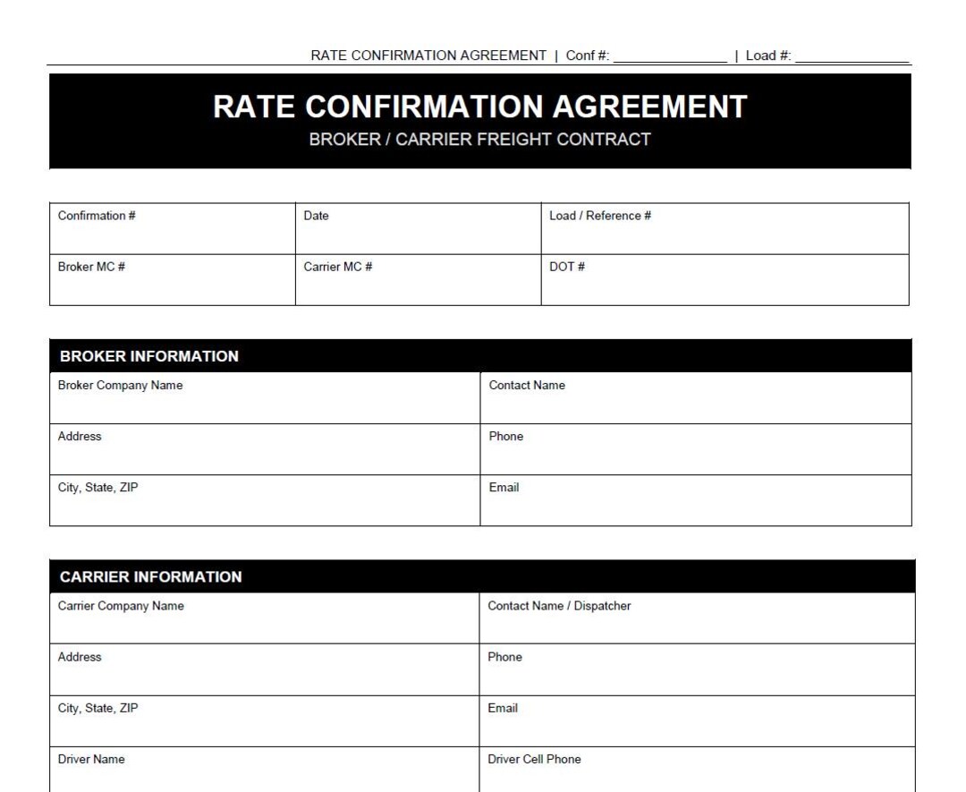 Rate! Con Template.pdf Freight Rate Confirmation Agreement PDF - Etsy