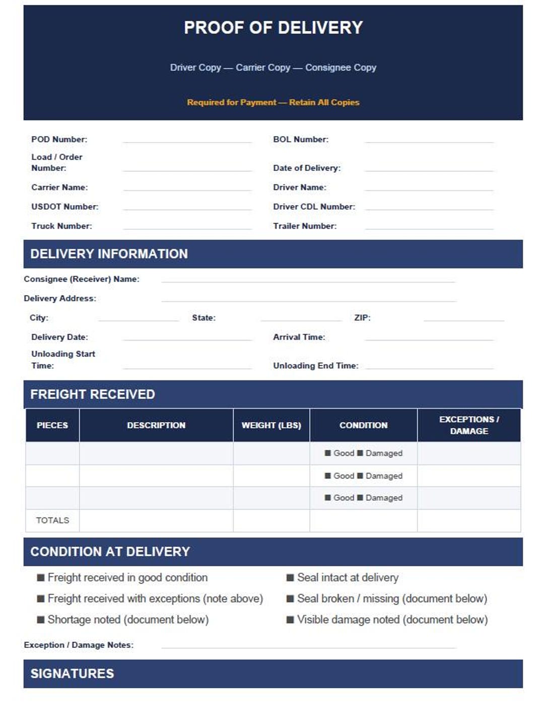 Dvir Example Form DOT Trucking Forms Library | 29 Owner Operator Bill of Lading, DVIR ...