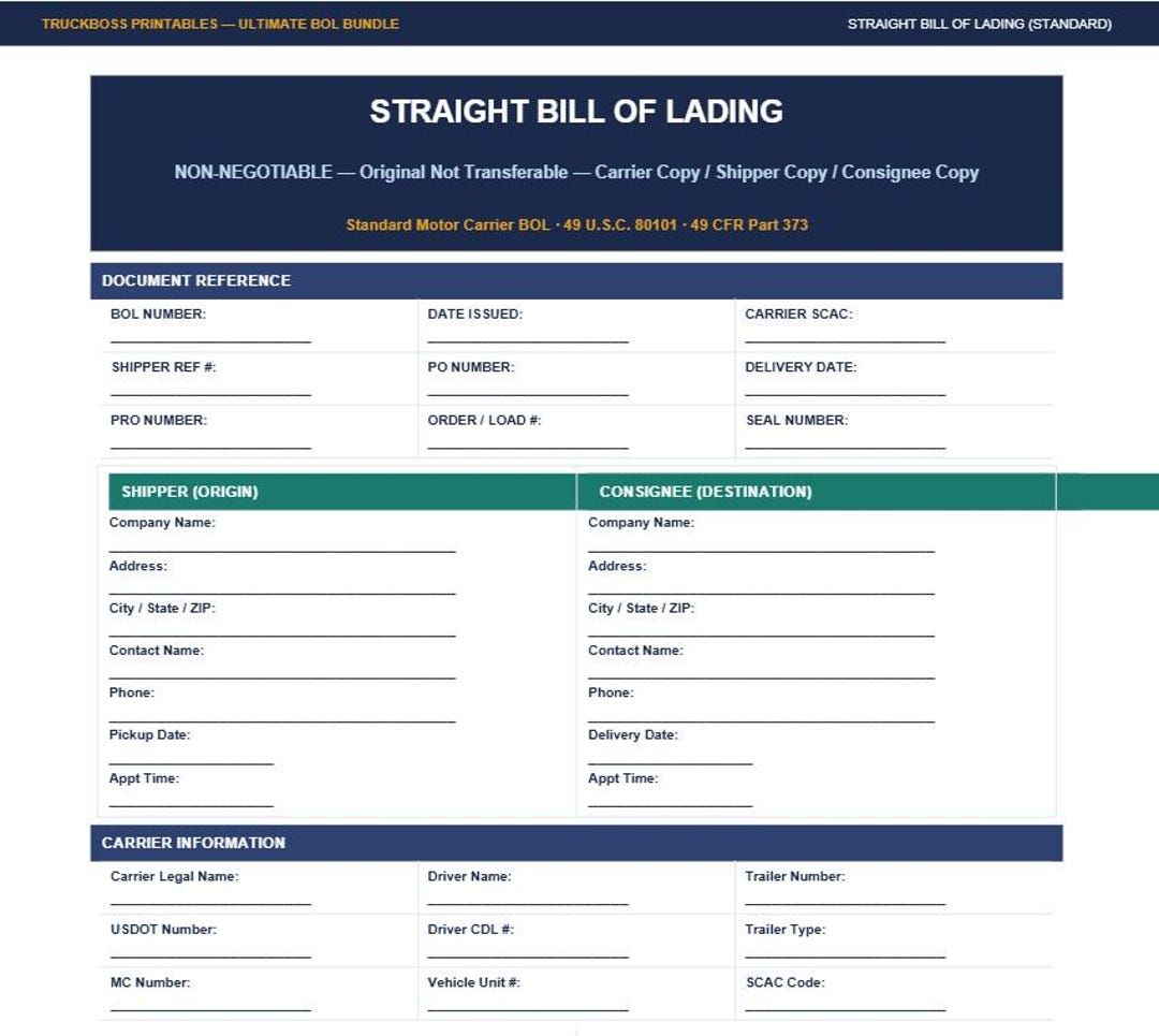 Ultimate Bill of Lading Bundle | 5 BOL Types Pdf/excel (digital ...