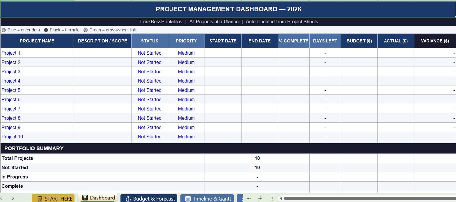 Project Management Excel Template - Etsy