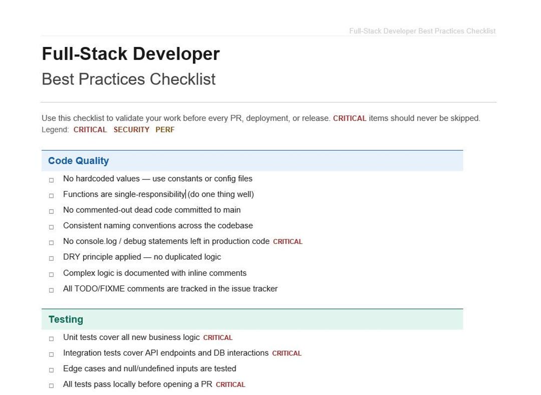 Developer Quality Checklist - Etsy