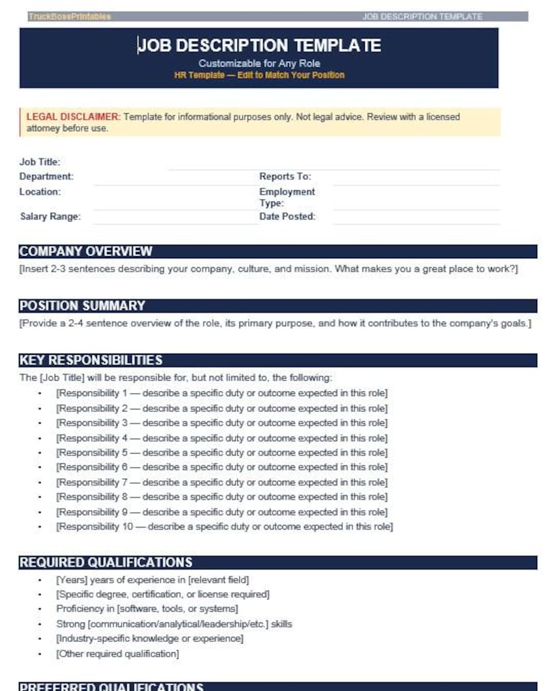 Editable Job Description Template Word | Hiring Form DOCX Small ...