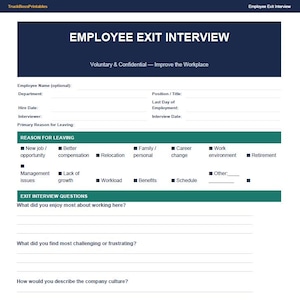 Formulario de entrevista de salida del empleado / Plantilla de encuesta de desvinculación (PDF)