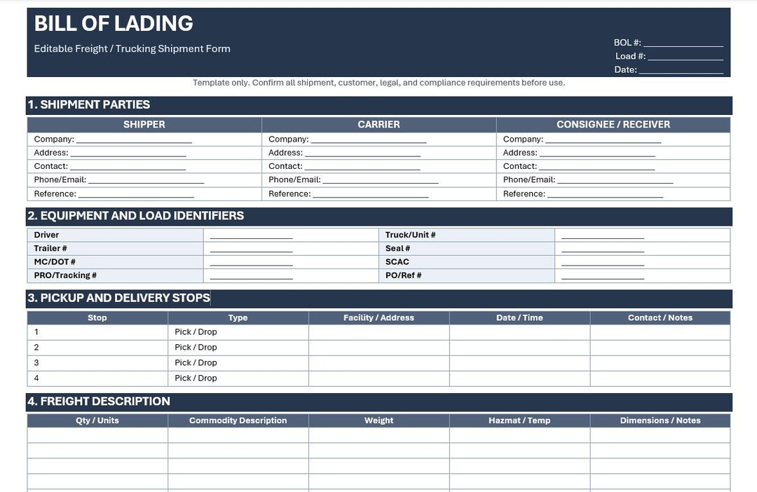Bill of Lading (BOL) - Etsy