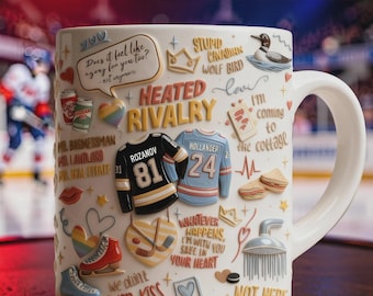 熱いライバル関係を描いたホッケー3Dエンボスマグカップ、アイスホッケーファンへの面白いギフトカップ