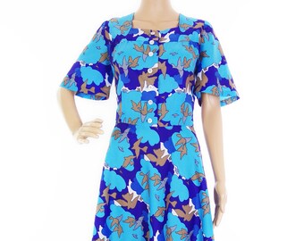 Adorable 70s Cloud And Bird Print Polyester A-line Button Through Dress With Square Neckline With Flutter Sleeves In Size M Sold As Seen