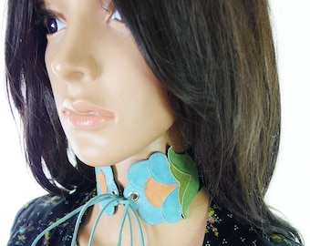 Huzzar Design Meconopsis Flower Suede Choker With Eyelet Tie Detail Made to measure
