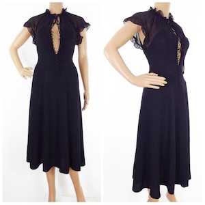 Original 60s/70s Ossie Clark For Radley 70s Does 40s Chiffon And Crepe Button Through Peek-A-Boo Midi Dress In Size XS