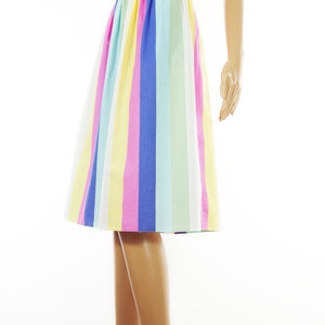 Lovely Summer Pastel Candy Stripe Rainbow Cotton High Waisted  Gathered A-line Midi Skirt In Size M