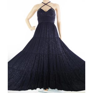 Original 70s Drapey Ossie Clark For Radley Strappy Tiered Jacquard Satin Evening Gown In Size XXS